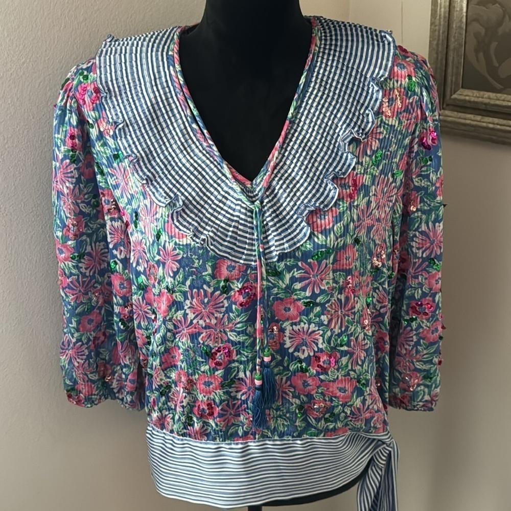 Diane Freis Original 1980’s designer vintage embellished pleated detail blouse L